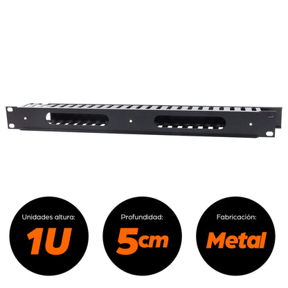 Organizador Intellinet Cables 19" 1U Horizontal Metalico Color Negro