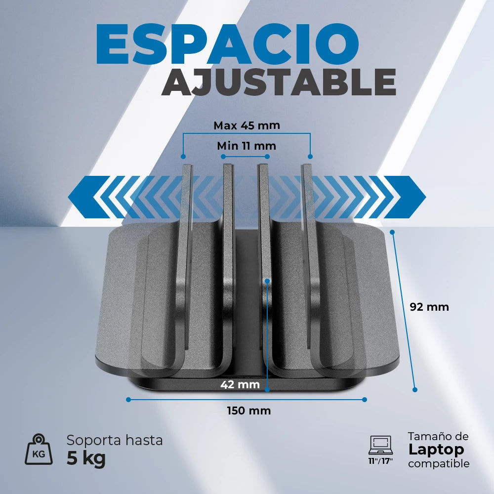 Base Soporte para Laptop Acteck Vault Stow BN430 soporte Vertical de Aluminio Soporta 5 kg y Ajustable 45mm Color Negro