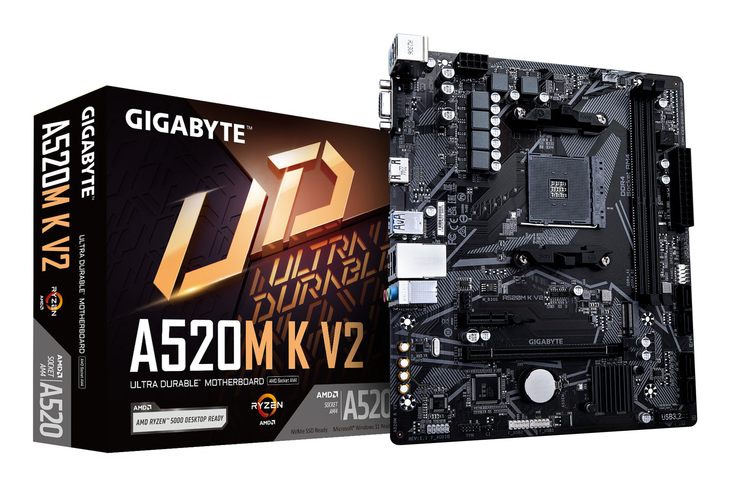Tarjeta Madre Gigabyte UD A520M K V2 2xDDR4 64GB 5100Mhz HDMI D-Sub PCIe 3.0 M.2 S AM4 Ryzen mATX