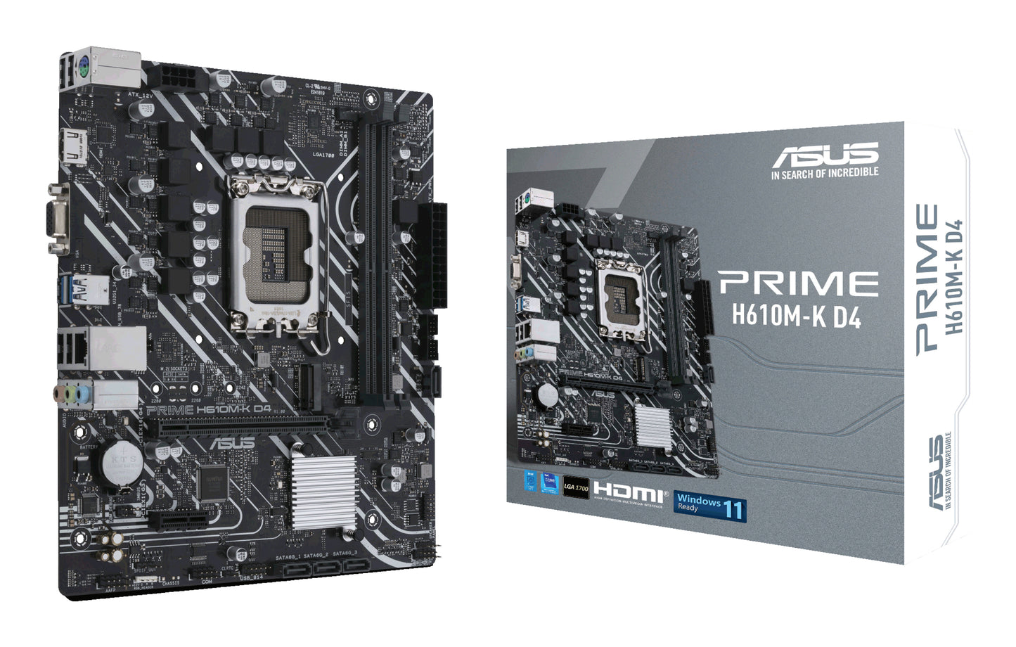 Tarjeta Madre Asus PRIME H610M-K D4 2xDDR4 64GB 3200Mhz PCIe 4.0 M.2 1xHDMI 1xD-Sub S 1700 12th 13th Gen mATX