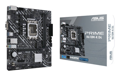 Tarjeta Madre Asus PRIME H610M-K D4 2xDDR4 64GB 3200Mhz PCIe 4.0 M.2 1xHDMI 1xD-Sub S 1700 12th 13th Gen mATX