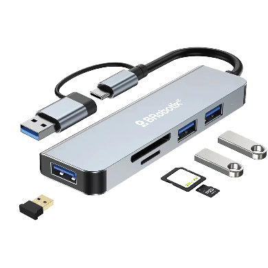 BRobotix 6005453 base para laptop o replicador de puertos Alámbrico USB 3.2 Gen 1 (3.1 Gen 1) Type-A + Type-C Negro, Gris