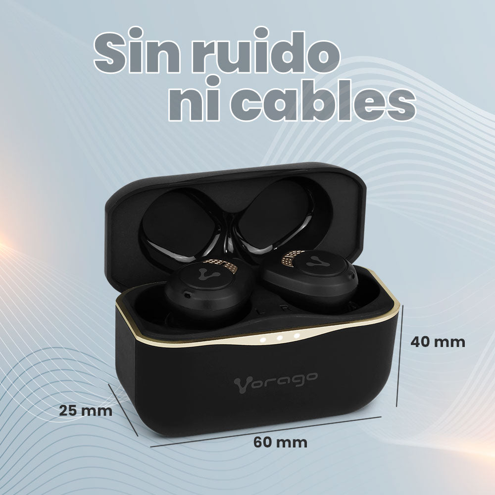 Audífonos Vorago ESB-600-ANC Bluetooth TWS IPX5 Touch Cancelación de Activa de Ruido Estuche de Carga Color Negro
