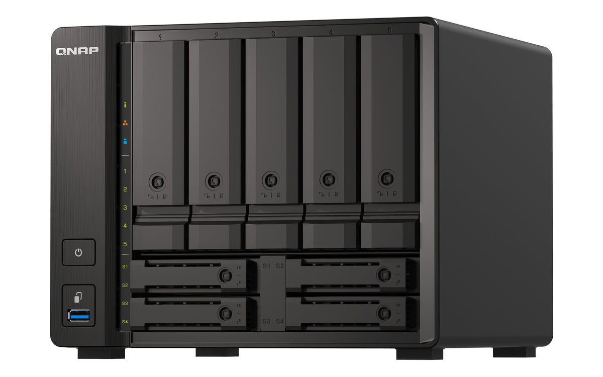 QNAP TS-h973AX NAS Tower Ryzen Embedded V1500B 8 GB DDR4 0 TB QuTS hero Negro