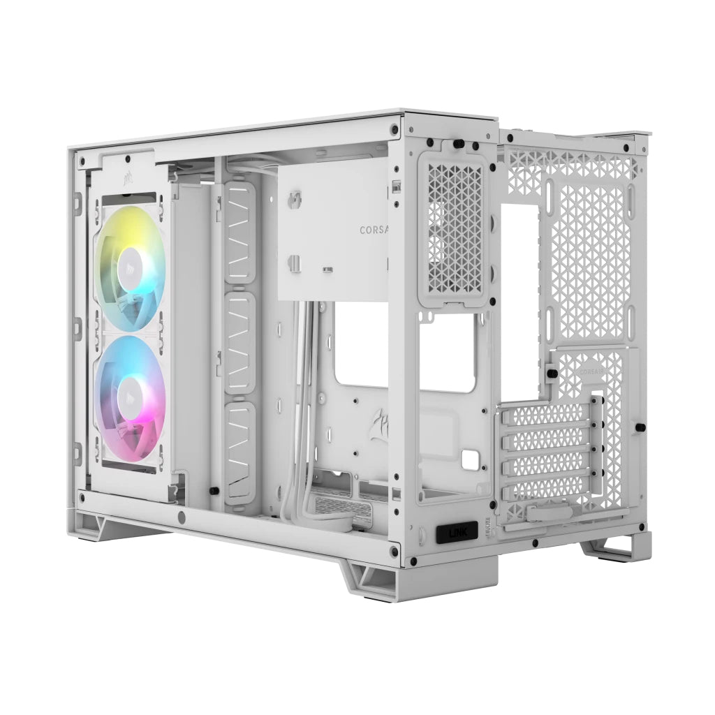 Gabinete Corsair iCUE Link 2500X Mid Tower mATX ITX Cristal Templado Pecera 2xFan RGB Blanco Sin Fuente