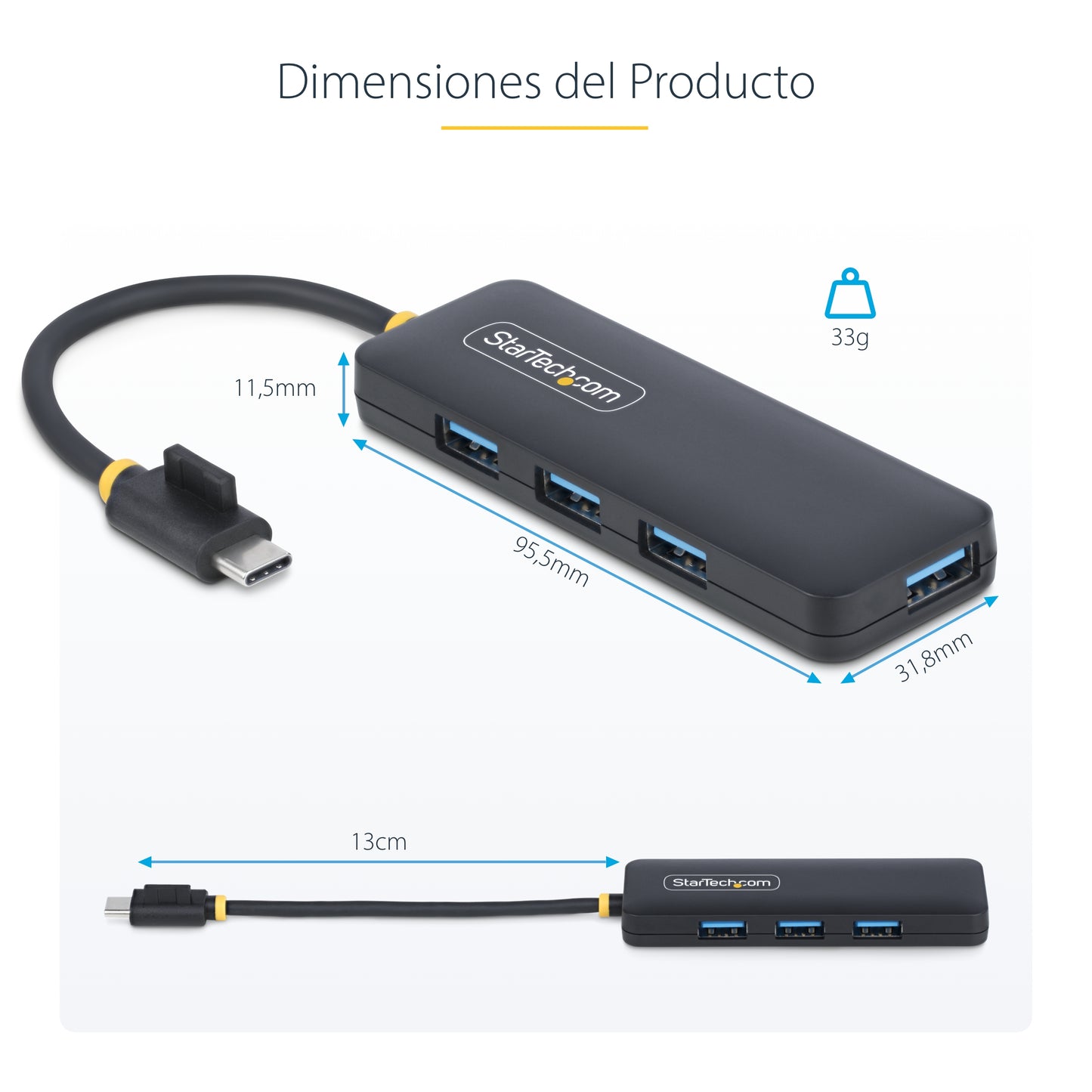 StarTech.com H5C4A-USB-HUB nodo concentrador USB 3.2 Gen 1 (3.1 Gen 1) Type-C 5000 Mbit/s Negro