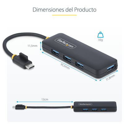 StarTech.com H5C4A-USB-HUB nodo concentrador USB 3.2 Gen 1 (3.1 Gen 1) Type-C 5000 Mbit/s Negro