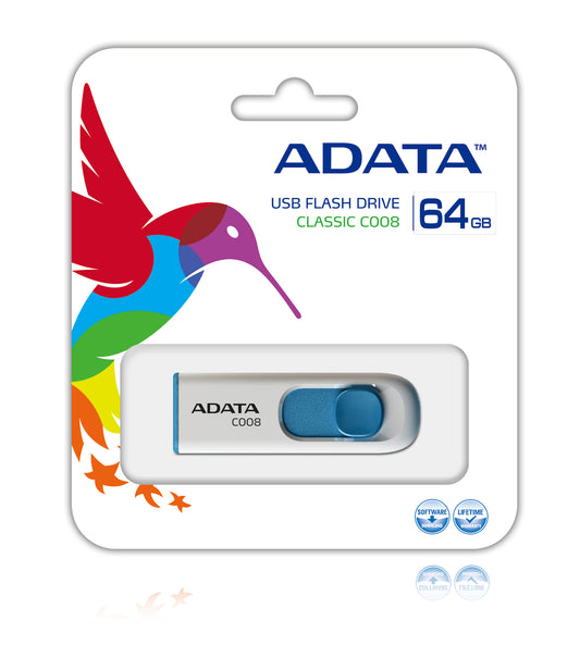 Memoria USB Adata C008 64GB 2.0 Color Blanco-Azul