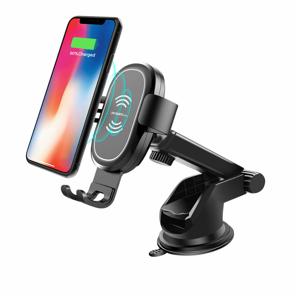 Soporte Argomtech para Celular Cargador Inalámbrico Rápido Brazo Telescópico 15W Rotación 360 Color Negro