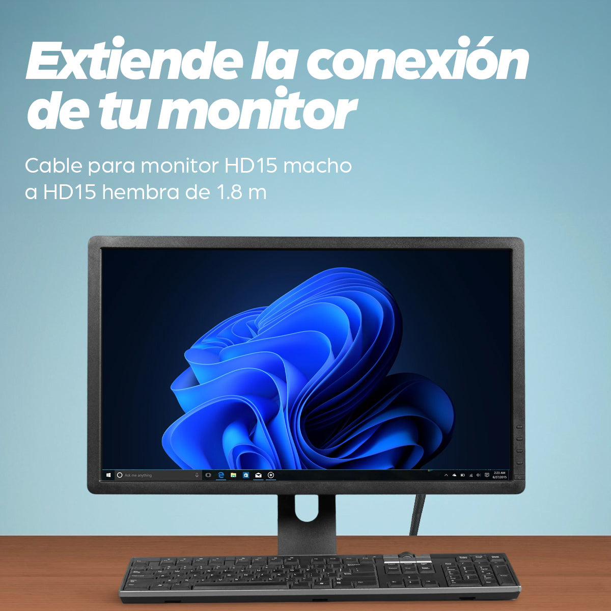 Cable Manhattan Extensión para Monitor SVGA HD15 M-H 1.8m Color Negro
