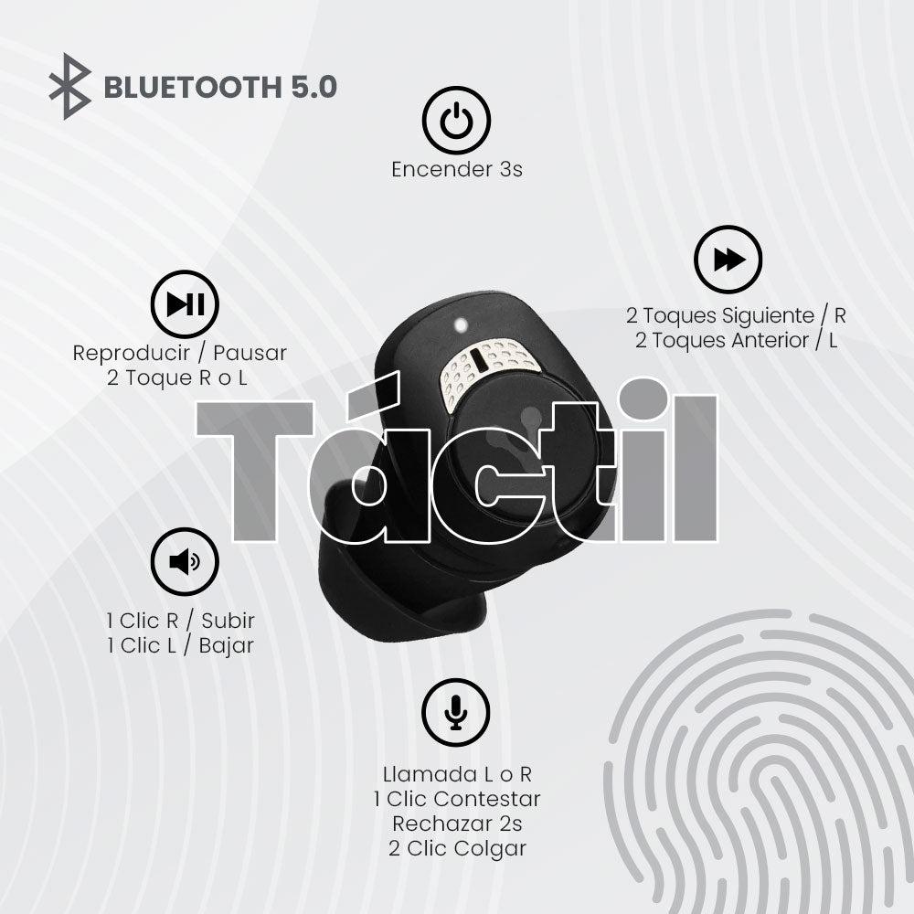 Audífonos Vorago ESB-600-ANC Bluetooth TWS IPX5 Touch Cancelación de Activa de Ruido Estuche de Carga Color Negro