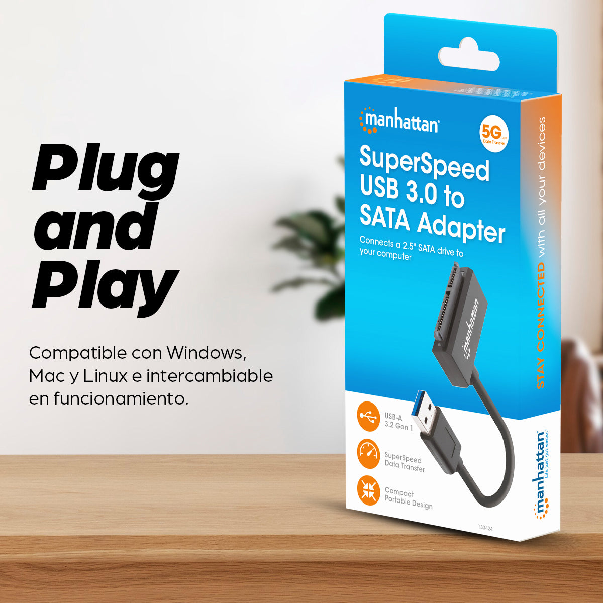 Adaptador Manhattan USB 3.0 a HDD SATA 2.5" Super Velocidad