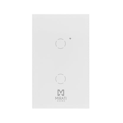 APAGADOR INTELIGENTE DE PARED MIRATI DE 2 APAGADORES TOUCH WIFI 2.4HZ BLUETOOTH // COMPATIBLE CON ANDROID E IOS // FUNCIONA CON ALEXA Y ASISTENTE DE GOOGLE