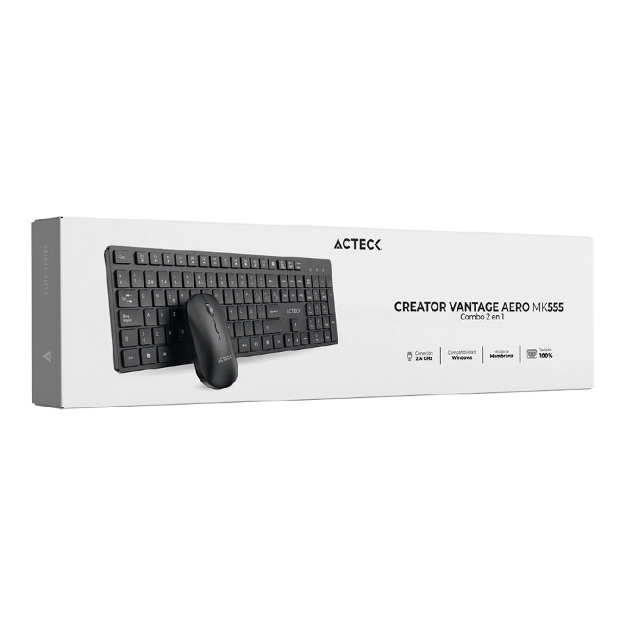 Acteck Creator Vantage Aero MK555 teclado Ratón incluido Hogar / Oficina RF inalámbrico AZERTY Español Negro