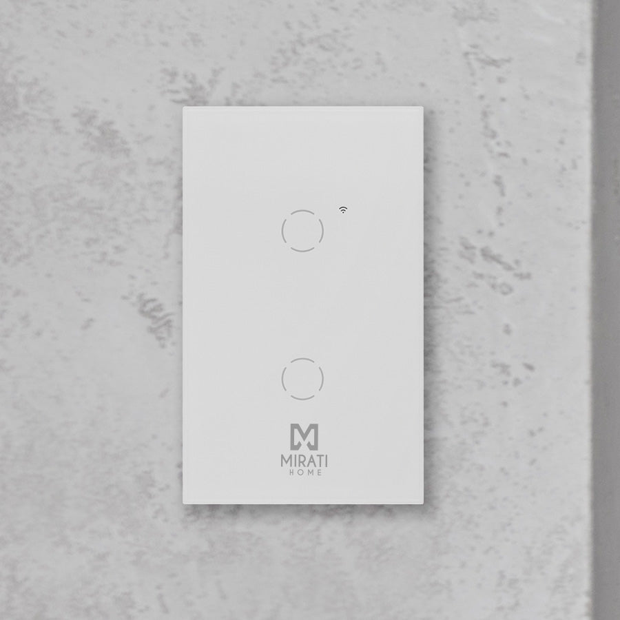 APAGADOR INTELIGENTE DE PARED MIRATI DE 2 APAGADORES TOUCH WIFI 2.4HZ BLUETOOTH // COMPATIBLE CON ANDROID E IOS // FUNCIONA CON ALEXA Y ASISTENTE DE GOOGLE