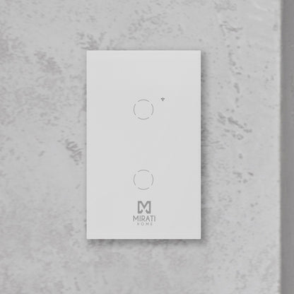 APAGADOR INTELIGENTE DE PARED MIRATI DE 2 APAGADORES TOUCH WIFI 2.4HZ BLUETOOTH // COMPATIBLE CON ANDROID E IOS // FUNCIONA CON ALEXA Y ASISTENTE DE GOOGLE