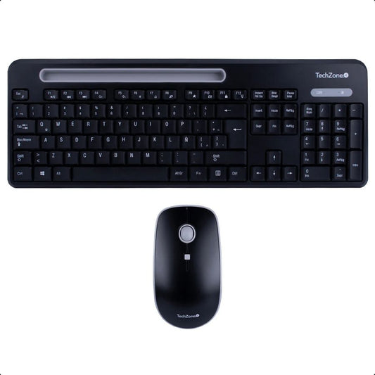 KIT TECLADO Y MOUSE - TECHZONE - TZCOMBINA06 - INALAMBRICO USB A - BATERIAS AA/AAA - RANURA SOPORTE PARA MOVIL 8 PULGADAS