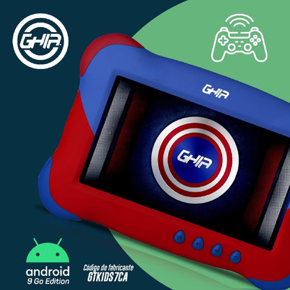 TABLET GHIA 7 KIDS/A50 QUADCORE/1GB RAM/16GB /2CAM/WIFI/BLUETOOTH/2500MAH/ANDROID 9 /AZUL