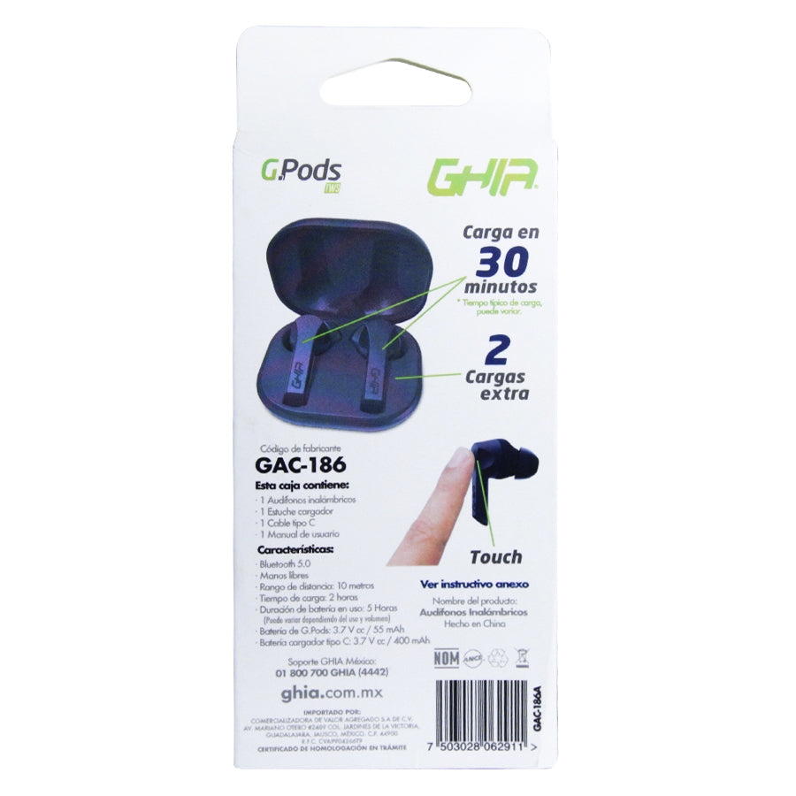 Ghia GAC-186N audífono y auriculare Audífonos Inalámbrico Intra auditivo Llamadas/Música Bluetooth Negro