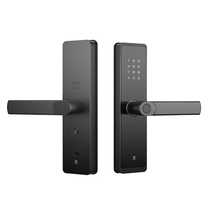 CERRADURA INTELIGENTE CON DETECCIóN DE HUELLA DACTILAR, TARJETA RFID, CONECTIVIDAD WIFI, COMBINACIóN NUMéRICA Y LLAVE FíSICA, DE ALEACIóN DE ALUMINIO Y CRISTAL TEMPLADO.