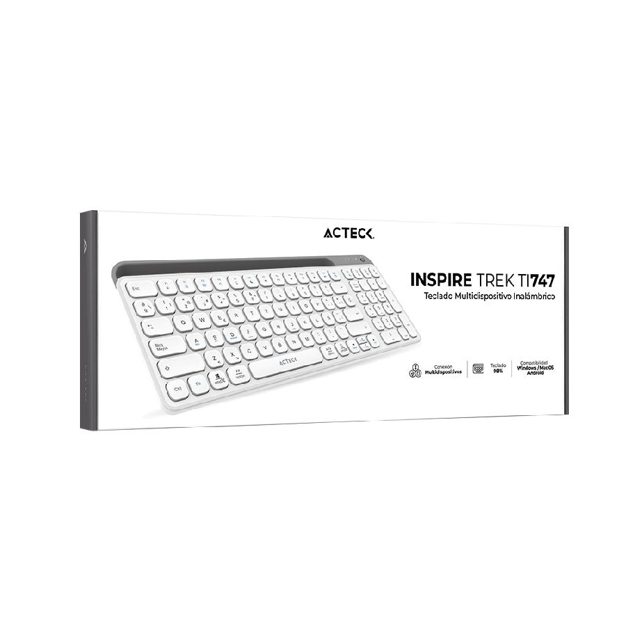 Acteck Inspire Trek TI747 teclado Universal RF inalámbrico + bluetooth QWERTY Español Gris, Blanco