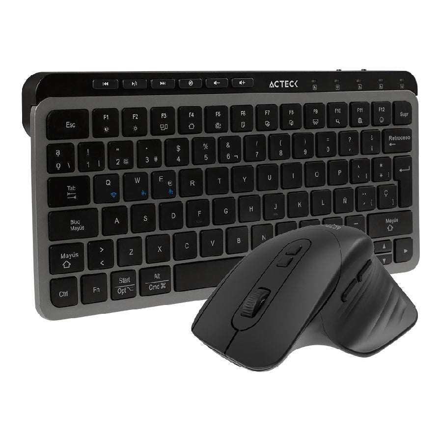 Acteck Creator Krea MK750 teclado Ratón incluido Universal RF inalámbrico + bluetooth QWERTY Español Negro, Gris