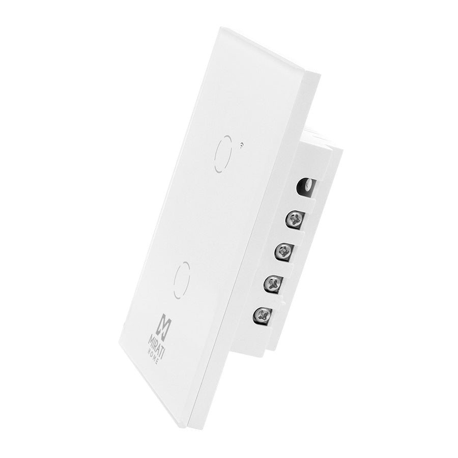 APAGADOR INTELIGENTE DE PARED MIRATI DE 2 APAGADORES TOUCH WIFI 2.4HZ BLUETOOTH // COMPATIBLE CON ANDROID E IOS // FUNCIONA CON ALEXA Y ASISTENTE DE GOOGLE