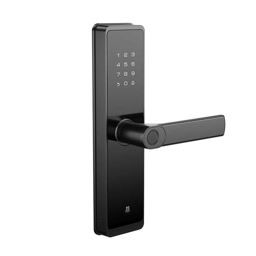 CERRADURA INTELIGENTE CON DETECCIóN DE HUELLA DACTILAR, TARJETA RFID, CONECTIVIDAD WIFI, COMBINACIóN NUMéRICA Y LLAVE FíSICA, DE ALEACIóN DE ALUMINIO Y CRISTAL TEMPLADO.