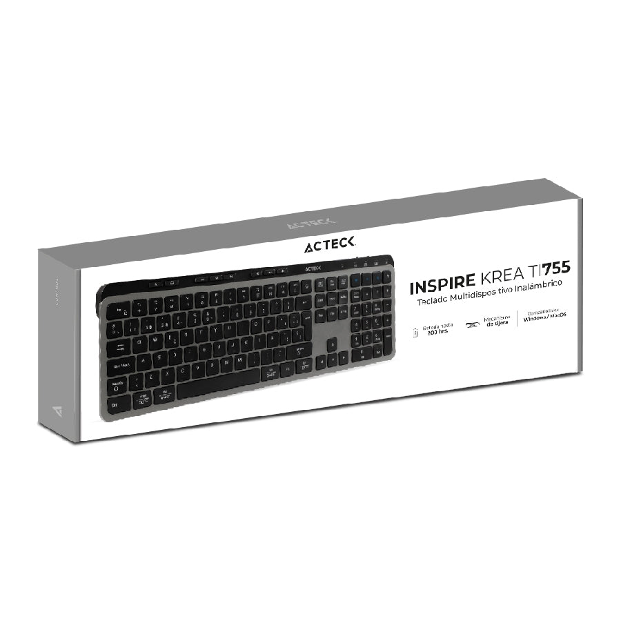Acteck Inspire Krea TI755 teclado Hogar / Oficina RF inalámbrico + bluetooth QWERTY Español Negro, Gris
