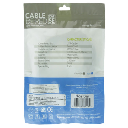 Ghia CB-1189 cable de red Gris 7.5 m Cat5e U/UTP (UTP)