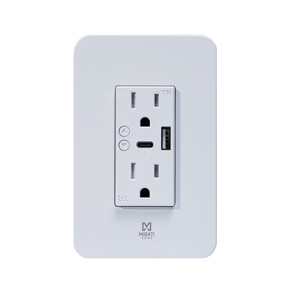CONTACTO INTELIGENTE DE PARED MIRATI MCP2 / 2 CONTACTOS, 1 USB A, 1 USB C / WIFI 2.4GHZ, BLUETOOTH 4.2 / COMPATIBLE CON ANDROID E IOS / FUNCIONA CON ALEXA Y ASISTENTE DE GOOGLE