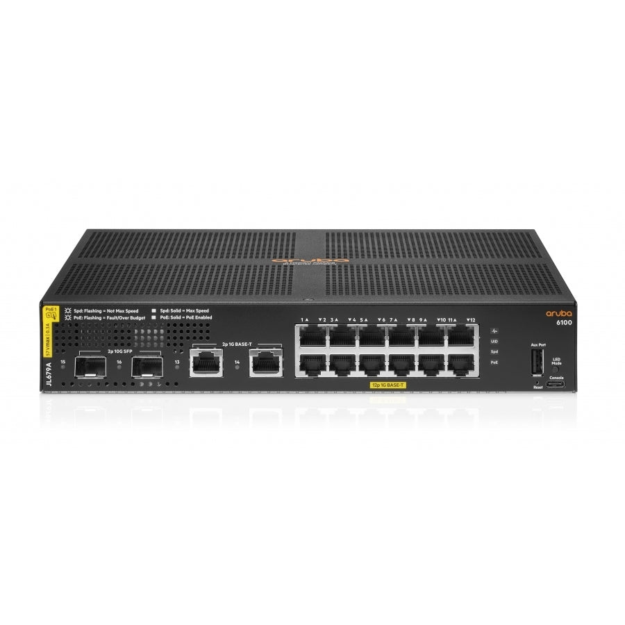 SWITCH HPE ARUBA JL679A 6100 ADMINISTRABLE CAPA 2 12G PUERTOS POE CL4 2SFP 2RJ45 1G 139WATTS