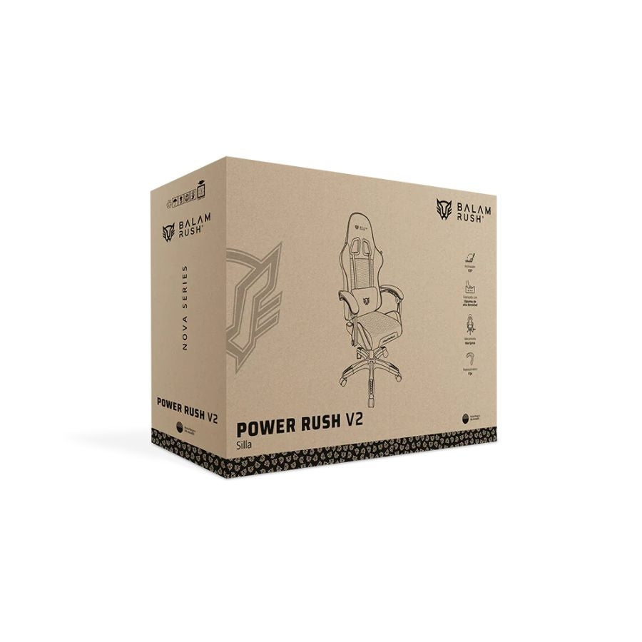 SILLA GAMER BALAM RUSH POWER RUSH V2 / ERGONOMICA / INCLINACION 135 GRADOS / MECANISMO MARIPOSA / MAX 120 KG / PISTON CLASE 3 / REPOSABRAZOZ FIJO / ROSA-NEGRO / BR-944489