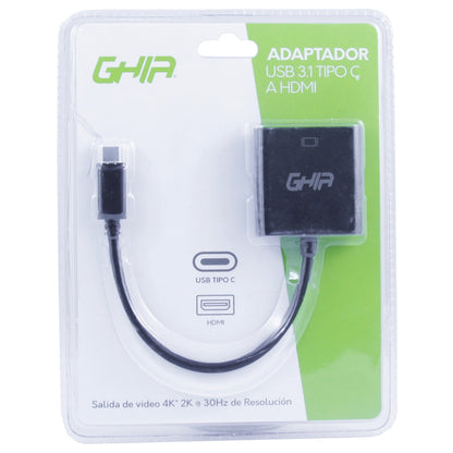 Ghia ADAP-12 adaptador de cable de vídeo USB Tipo C HDMI Tipo A (Estándar) Negro