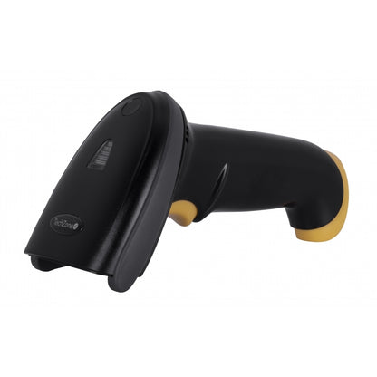 LECTOR CODIGO DE BARRAS - TECHZONE - TZBESC4 - LED BIDIRECCIONAL - USB - 1D Y 2D - ALCANCE 16 CM - 100 LECTURAS POR SEGUNDO, BASE AJUSTABLE - NEGRO/AMARILLO