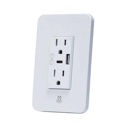 CONTACTO INTELIGENTE DE PARED MIRATI MCP2 / 2 CONTACTOS, 1 USB A, 1 USB C / WIFI 2.4GHZ, BLUETOOTH 4.2 / COMPATIBLE CON ANDROID E IOS / FUNCIONA CON ALEXA Y ASISTENTE DE GOOGLE