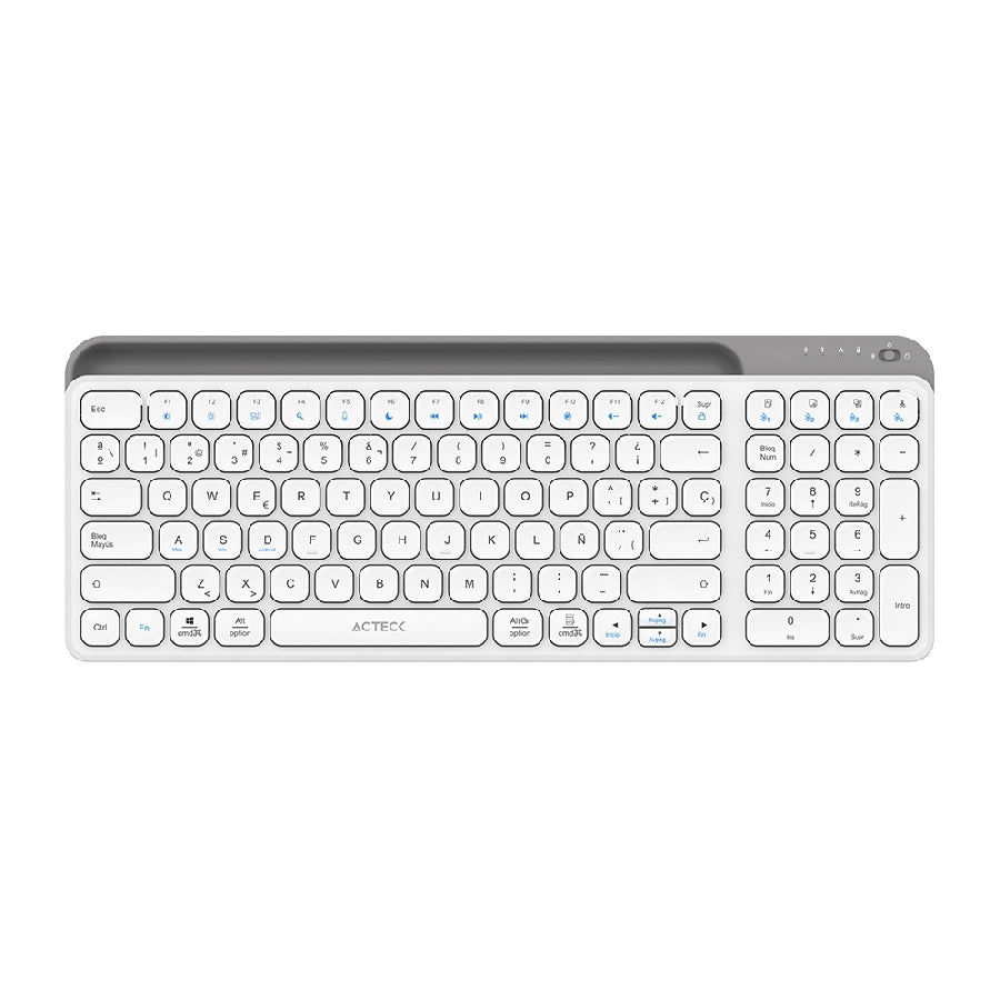 Acteck Inspire Trek TI747 teclado Universal RF inalámbrico + bluetooth QWERTY Español Gris, Blanco