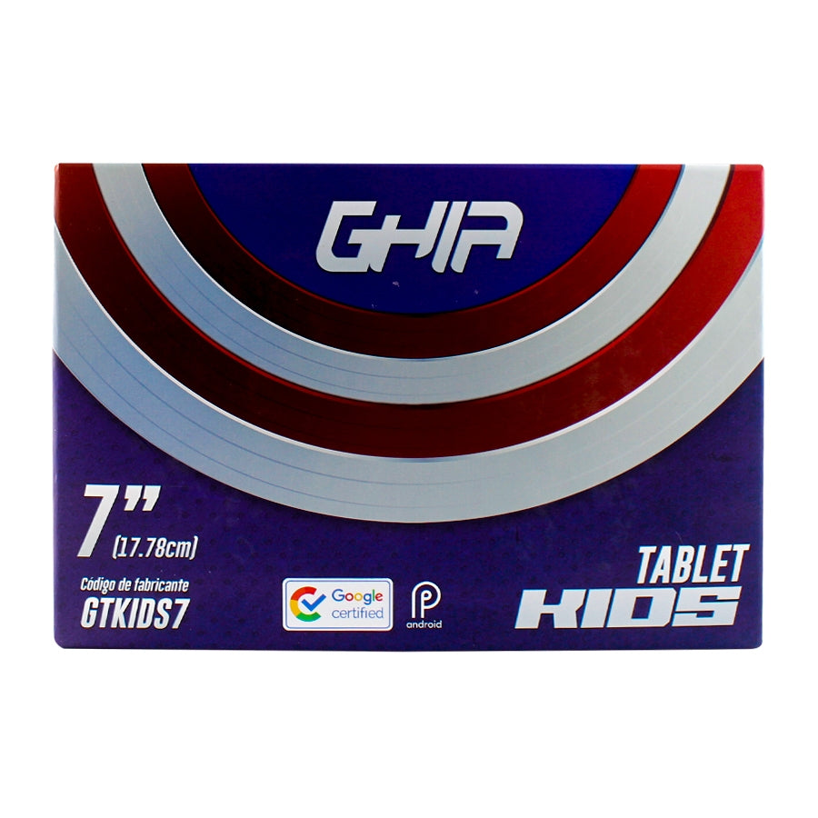 TABLET GHIA 7 KIDS/A50 QUADCORE/1GB RAM/16GB /2CAM/WIFI/BLUETOOTH/2500MAH/ANDROID 9 /AZUL