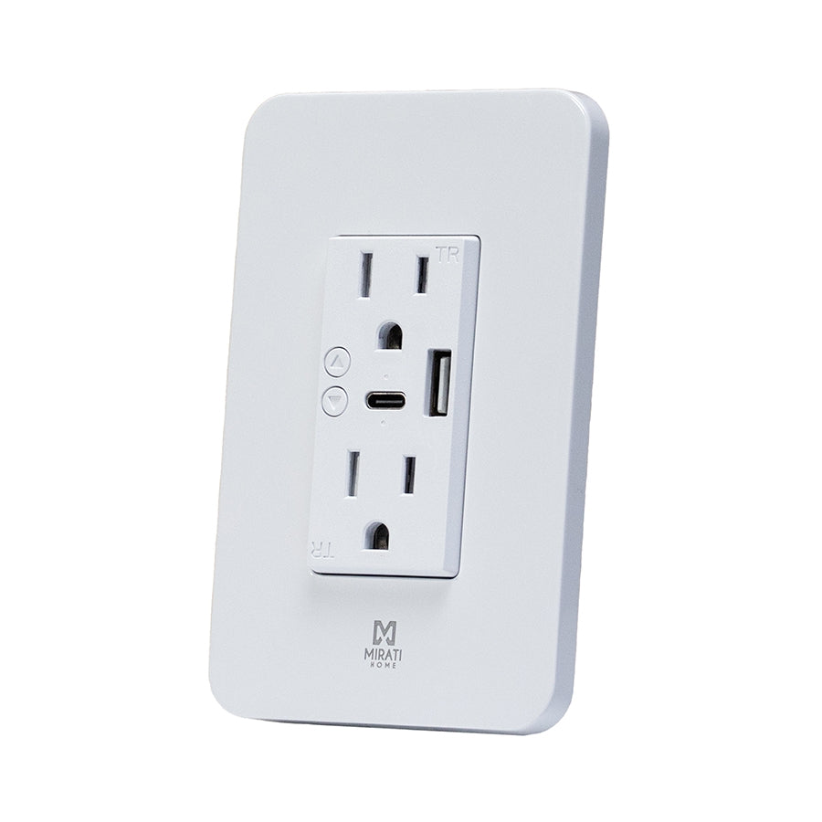 CONTACTO INTELIGENTE DE PARED MIRATI MCP2 / 2 CONTACTOS, 1 USB A, 1 USB C / WIFI 2.4GHZ, BLUETOOTH 4.2 / COMPATIBLE CON ANDROID E IOS / FUNCIONA CON ALEXA Y ASISTENTE DE GOOGLE