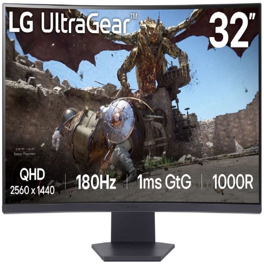 MONITOR LG ULTRAGEAR 32GS60QC GAMER CURVO QHD 31.5,PANEL VA, 2560X1440, 180HZ, TR 1MS, CURVATURA 1000R, HDR10, AMD FREESYNC, ASPECTO 16:09, CONTRASTE 3000:1, DISPLAYPORT, HDMI, MONTAJE 100X100