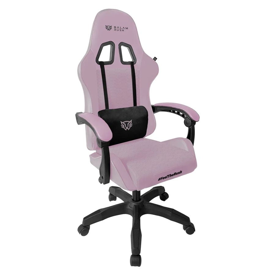 SILLA GAMER BALAM RUSH POWER RUSH V2 / ERGONOMICA / INCLINACION 135 GRADOS / MECANISMO MARIPOSA / MAX 120 KG / PISTON CLASE 3 / REPOSABRAZOZ FIJO / ROSA-NEGRO / BR-944489