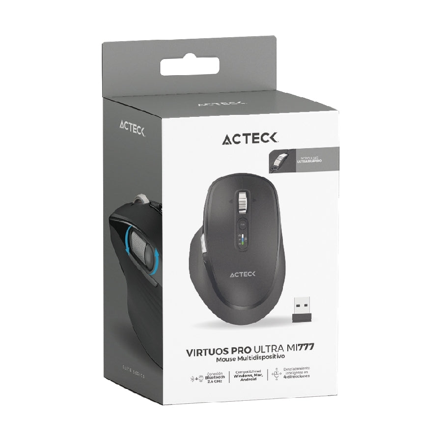 Acteck Virtuos Pro Ultra MI777 ratón Universal Diestro RF Wireless + Bluetooth + USB Type-C Óptico 4800 DPI