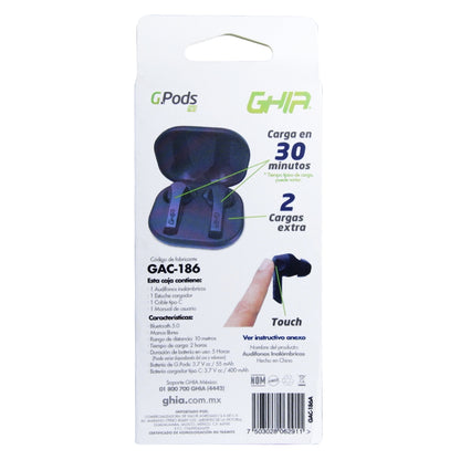 Ghia GAC-186N audífono y auriculare Audífonos Inalámbrico Intra auditivo Llamadas/Música Bluetooth Negro