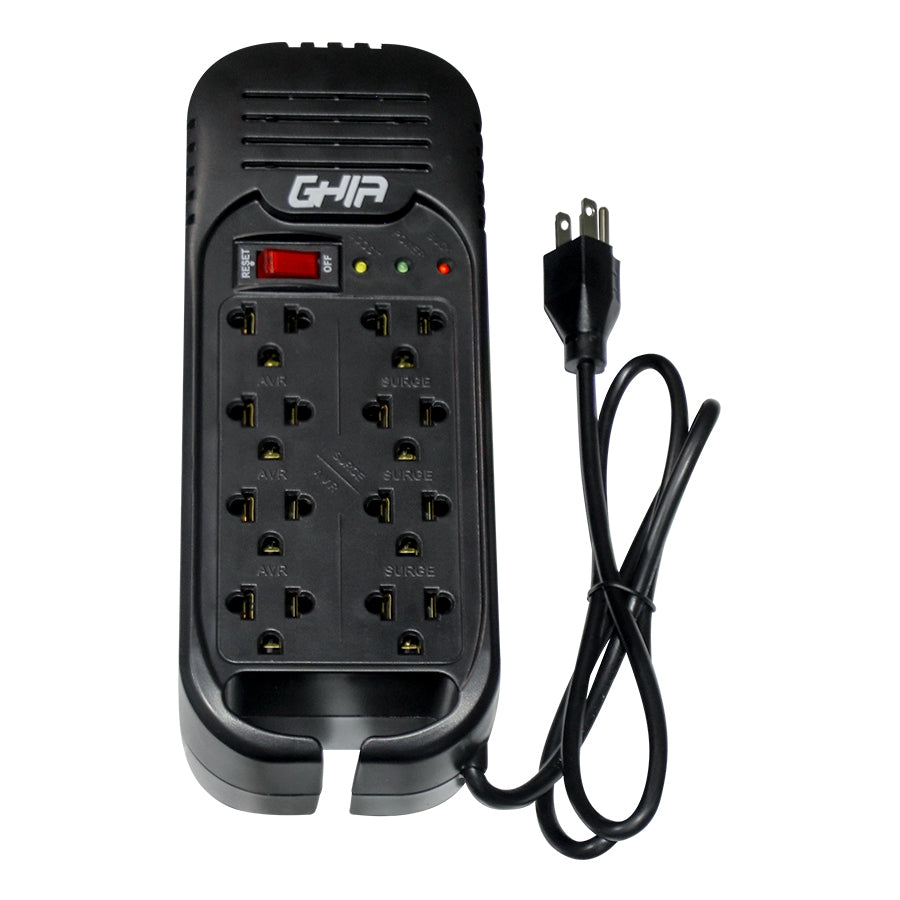 REGULADOR DE VOLTAJE GHIA 1300VA / 600W 8 CONTACTOS.