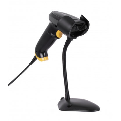 LECTOR CODIGO DE BARRAS - TECHZONE - TZBESC4 - LED BIDIRECCIONAL - USB - 1D Y 2D - ALCANCE 16 CM - 100 LECTURAS POR SEGUNDO, BASE AJUSTABLE - NEGRO/AMARILLO